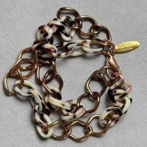 HANDMADE WENDY MINK Bracelet Two Strand Light Tortoise Lucite and Copper Link 7"